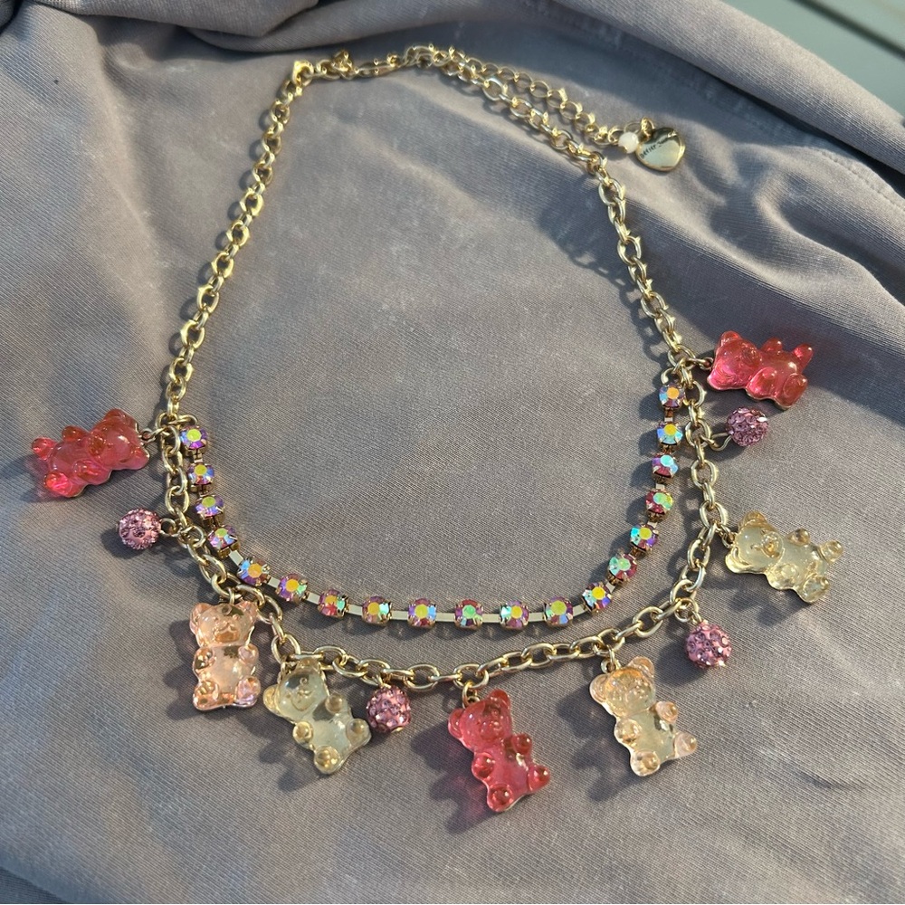 Betsey Johnson Gold and Pink Butterfly Charm Necklace